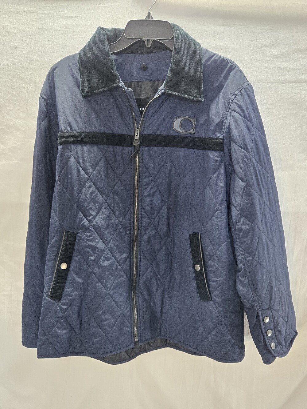 Coach Women’s XL Blue Leather Trim Quilted Corduroy Collar Barn Jacket Lined
